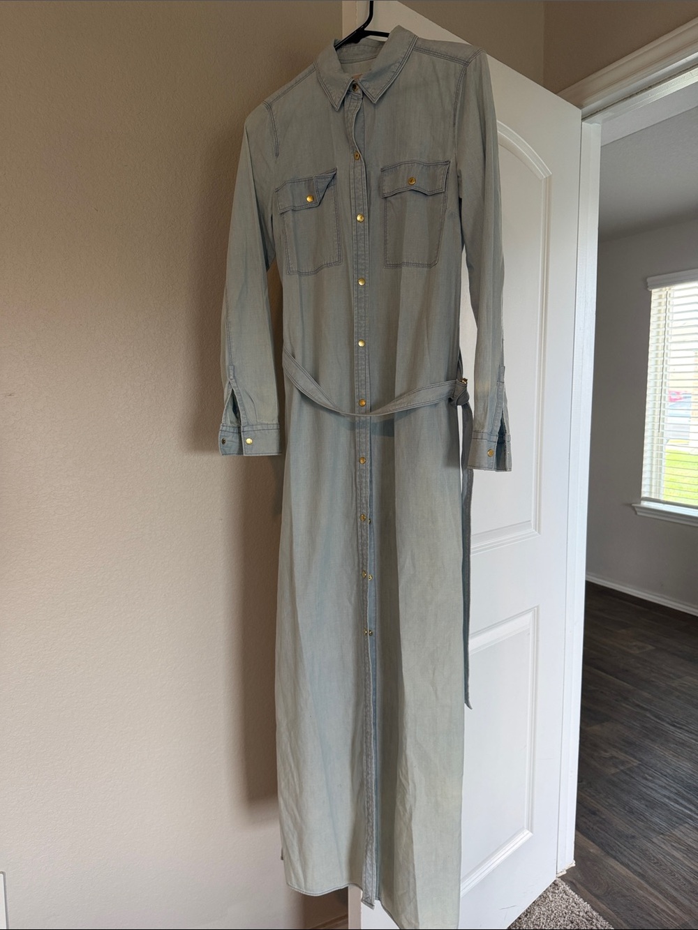 Michael Kors Light Blue Denim Maxi Shirt Dress
